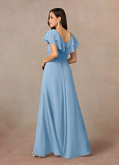 Azazie Snapdragon Mère de la mariée Robes Robe Trapèze en Mousseline de soie Col en V froncé Poudre Bleue image4