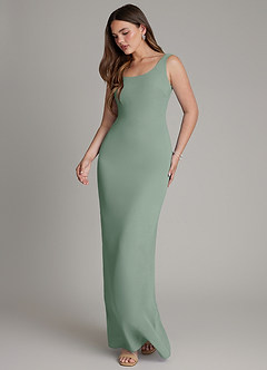 Azazie Hadley Robes de demoiselle d'honneur Robe Sirène en Mousseline de soie Plissée Sauge D'argent image4