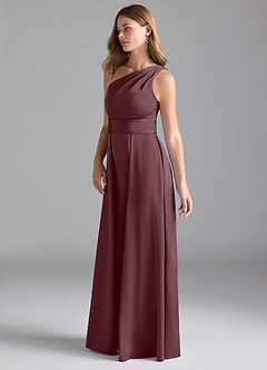 Azazie Dallas Bridesmaid Dresses Sangria A-Line One Shoulder Stretch Satin Dress image4