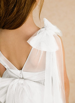 Azazie Dori Flower Girl Dresses Ivory A-Line Ruched Tulle Dress image8