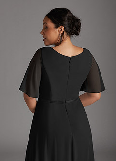 Azazie Tricia Mother of the Bride Dresses Black A-Line V-Neck Pleated Chiffon Dress image12