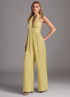 Azazie Oli Robes de demoiselle d'honneur Combinaison en Satin extensible Plissée Sorbet Citron image1