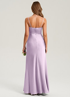 Azazie Lidia Bridesmaid Dresses Frosted Lilac Mermaid Side Slit Stretch Satin Dress image2