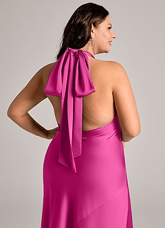 Azazie Velli Abiti da Damigella Abito Sirena in Raso Elasticizzato Collo Alto Fucsia image13