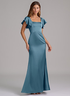 Azazie Elkie Brautjungfernkleider Meerjungfrau-Linie Rechteckiger Ausschnitt Stretch-Satin Kleid Bermudablau image4
