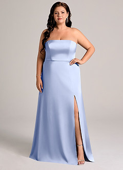 Azazie Wren Abiti da Damigella Abito Convertibile A-Line in Raso Elasticizzato Senza Cinturino Ghiaccio image6