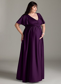 Azazie Verna Maternity Bridesmaid Dresses A-Line Ruched Stretch Satin Floor-Length Dress image12