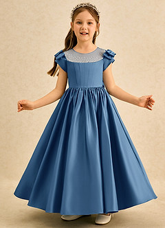 Azazie Toffee Abiti da Ragazza di Fiori Abito Stile Principessa in Raso Opaco Fiocco Crepuscolo image3