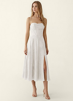 Verena Weißer Alabaster Jacquard Midi A-Linien-Abschlusskleid image4