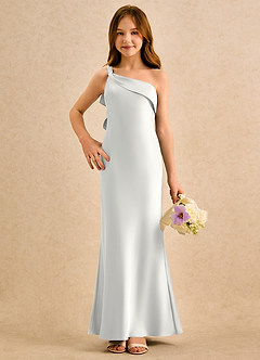 Azazie Almond Girls Formal Flower Girl Dresses White Sheath One Shoulder Stretch Satin Dress image4