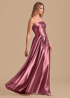 Azazie Lucienne Bridesmaid Dresses Desert Rose A-Line Pleated Metallic Satin Dress image5