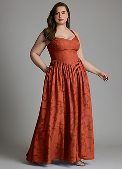Azazie Francis Bridesmaid Dresses Auburn A-Line Corset Floral Burnout Dress image13
