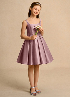 Azazie Jello Junior Formal Flower Girl Dresses Dusty Rose Ball-Gown Pleated Matte Satin Dress image4