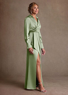 Azazie Jacinta Mère de la mariée Robes Robe Fourreau en Satin extensible Plissée Vert Sauge image4