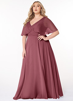 Azazie Pamela Bridesmaid Dresses Desert Rose A-Line V-Neck Pleated Chiffon Dress image6