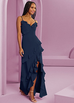 Barbie ♥ Azazie Vestidos de damas de honor Vestido de Azul Marino Oscuro de Gasa de Corte Recto image4