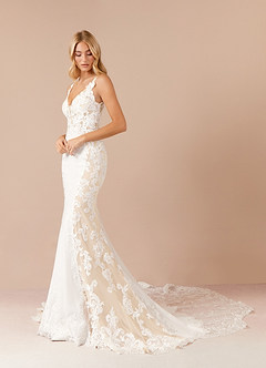 Azazie Estephanie Wedding Dresses Diamond White Champagne Mermaid Sequins Stretch Crepe Dress image3