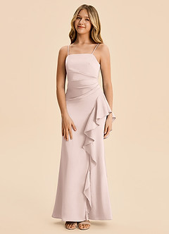 Azazie Lyla Junior Blushing Pink Mermaid Pleated Stretch Satin Dress image5
