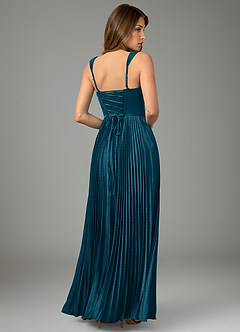 Azazie Avenelle Bridesmaid Dresses Ink Blue A-Line Corset Stretch Satin Dress image2