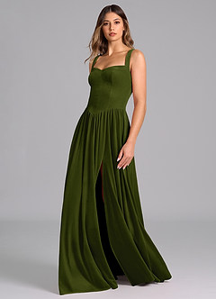 Azazie Francis Robes de demoiselle d'honneur Robe Trapèze en velours Corset Olive image7