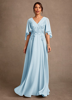 Azazie Tilda Vestidos para mãe da noiva Vestido Céu Azul de Chiffon de Linha A com Renda image1