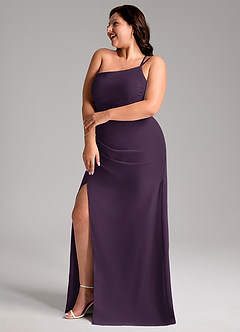 Azazie Eren Robes de demoiselle d'honneur Robe Fourreau en Mousseline de soie Ue épaule Prune image11