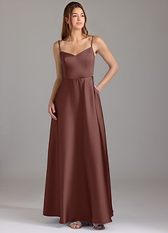 Azazie Marley Brautjungfernkleider Wandelbar A-Linie Schulterfrei Stretch-Satin Kleid Espresso image3