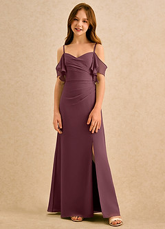 Azazie Pippy Girls Formal Robe Demoiselle D'honneur Fillette Robe Trapèze en Mousseline de soie Encolure en Forme de Cœur Sangria image3