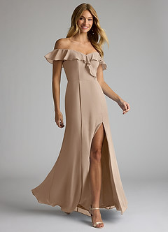 Azazie Sophie Bridesmaid Dresses Taupe A-Line Off the Shoulder Chiffon Convertible Dress image4