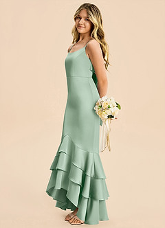Azazie Fay Junior Agave Mermaid Ruched Stretch Satin Dress image1