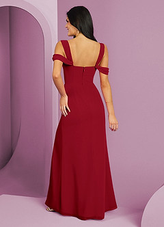 Barbie ♥ Azazie Robes de demoiselle d'honneur Robe Trapèze en Mousseline de soie Épaule décolletée Écarlate image6