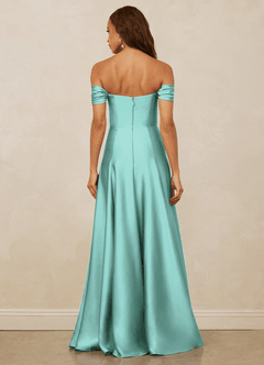Christian Siriano Bridal for Azazie 1002 Robes de demoiselle d'honneur Robe Trapèze Convertible en Satin extensible Épaule décolletée Aqua image7
