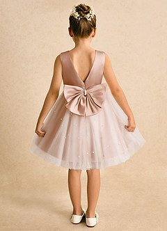 Azazie Esme Flower Girl Dresses Champagne Rose Ball-Gown Bow Tulle Dress image8