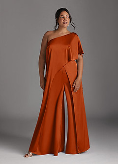 Azazie Hagretta Vestidos para mãe da noiva Vestido Laranja Queimada de Cetim elástico de Macacão/terninho image9