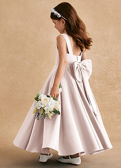 Azazie Honey Bear Flower Girl Dresses Rose Petal A-Line Pleated Matte Satin Dress image4