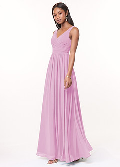 Azazie Keyla Bridesmaid Dresses Candy Pink A-Line V-Neck Pleated Chiffon Dress image3