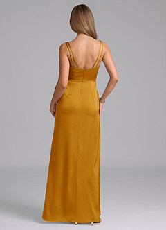 Azazie Leo Vestidos de damas de honor Vestido de Caramelo de Satén Elástico de Corte Recto con Plisado image2