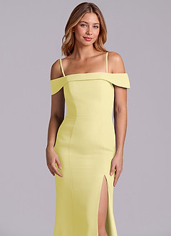 Azazie Luciana Bridesmaid Dresses Lemon Sorbet Sheath Off the Shoulder Chiffon Convertible Dress image7