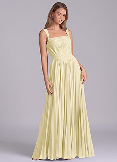 Azazie Mina Bridesmaid Dresses Lemon Sorbet A-Line Pleated Chiffon Dress image5