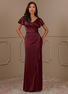 Azazie Roya Mother of the Bride Dresses Cabernet Mermaid V-Neck Pleated Stretch Satin Dress image2