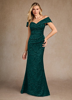 Azazie Canton Mother of the Bride Dresses Pine Mermaid Off the Shoulder Floral Burnout Dress image3