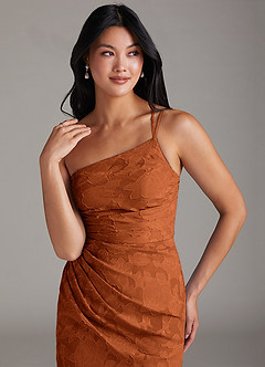 Azazie Eren Bridesmaid Dresses Burnt Orange Sheath One Shoulder Floral Burnout Dress image5
