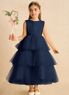 Azazie Marshmallow Blumenmädchenkleider Ballkleid Schleifen Tüll Kleid Dunkelmarine image6