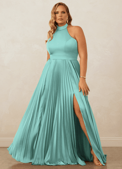 Christian Siriano Bridal for Azazie 1007 Bridesmaid Dresses Aqua A-Line Pleated Stretch Satin Dress image8