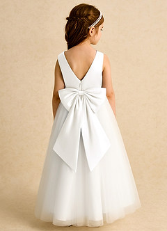 Azazie Eleni Flower Girl Dresses Ivory Ball-Gown Bow Tulle Dress image2