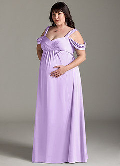 Azazie Rhea Maternity Bridesmaid Dresses A-Line Off-The-Shouler Pleated Stretch Satin Floor-Length Dress image11