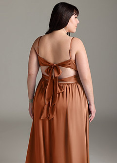 Azazie Zeya Bridesmaid Dresses Copper A-Line Pleated Stretch Satin Dress image15