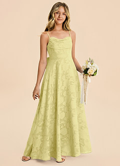 Azazie Bear Junior Lemon Sorbet A-Line Pleated Floral Burnout Dress image4