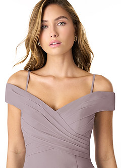 Azazie Lecia Bridesmaid Dresses Dusk Empire Off-The-Shoulder Pleated Chiffon Convertible Dress image2