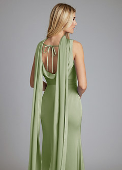 Azazie Tallie Abiti da Damigella Abito Sirena in Raso Elasticizzato Plissettato Verde Salvia image3